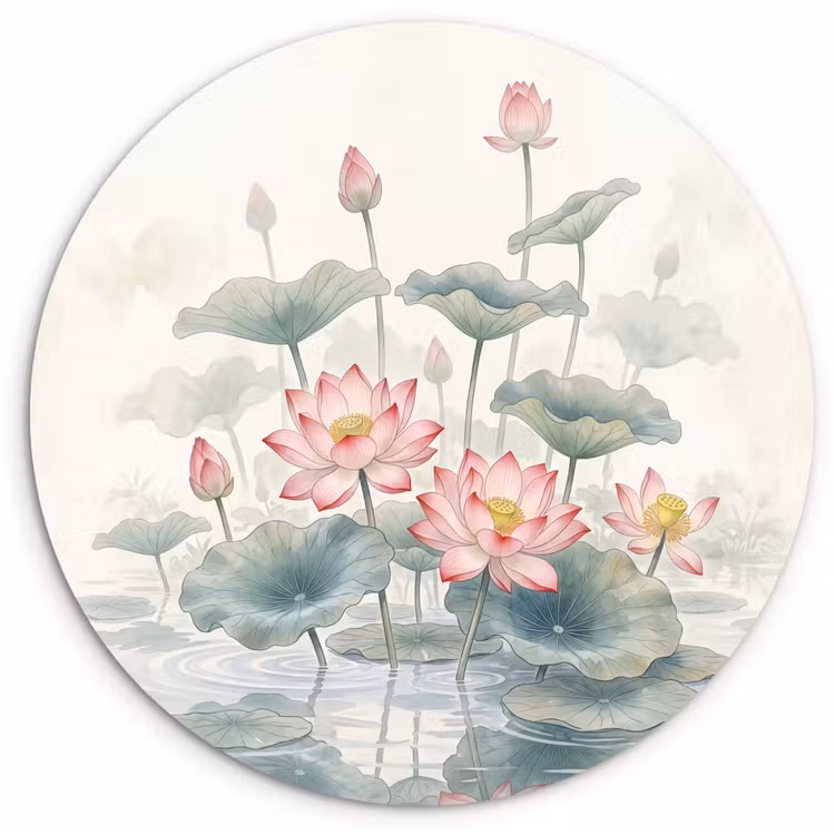 Muurcirkel - Aquarel - Lotusbloemen - Kleurrijk — 1
