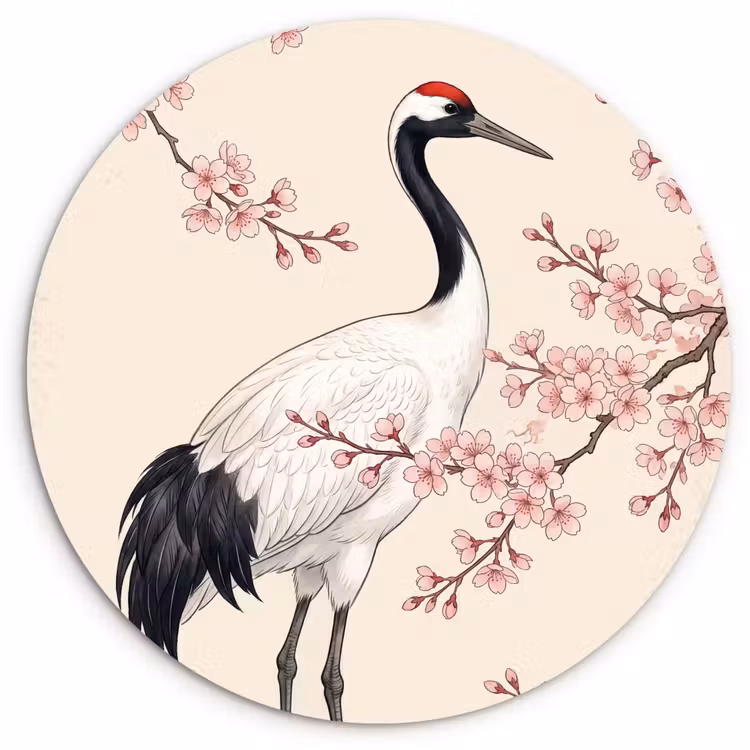 Muurcirkel - Aziatisch - Kraanvogel - Beige — 1