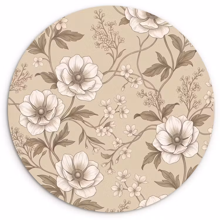 Muurcirkel - Bloemen - Patroon - Beige — 1