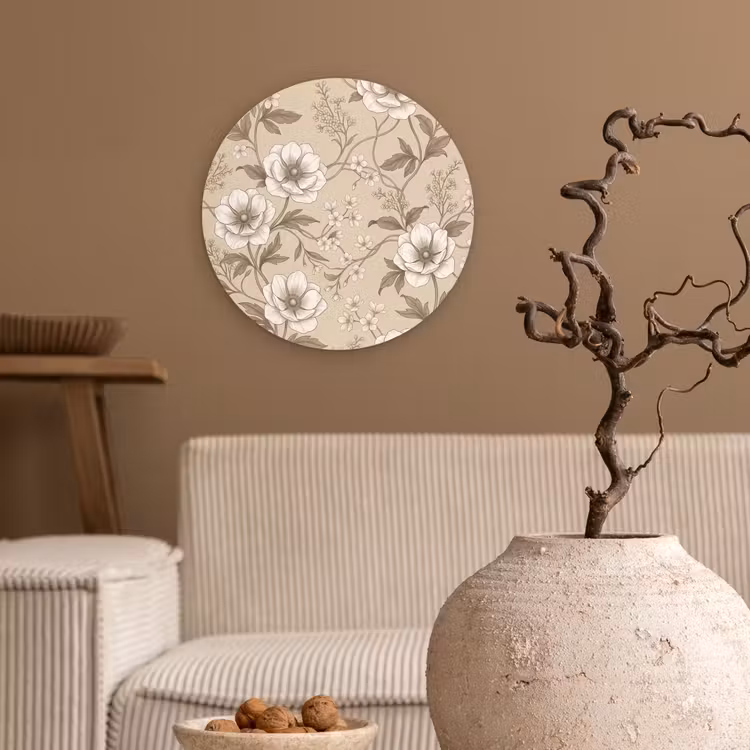 Muurcirkel - Bloemen - Patroon - Beige — 2