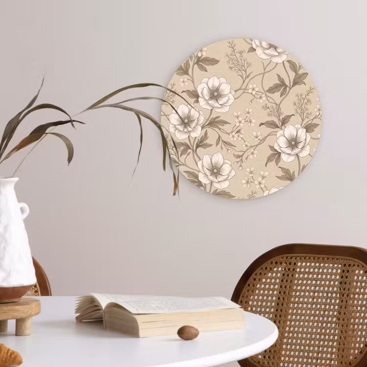Muurcirkel - Bloemen - Patroon - Beige — 4