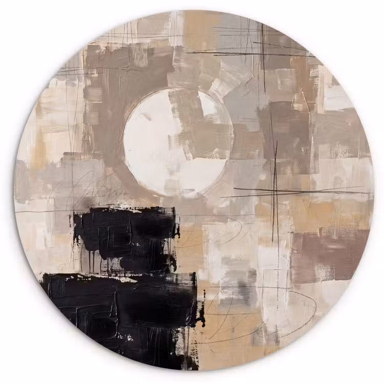 Muurcirkel - Abstract - Cirkel - Modern - Beige - Zwart - Minimalistisch — 1