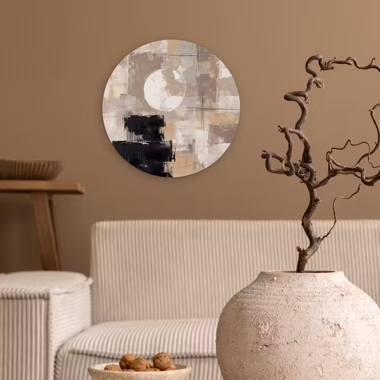 Muurcirkel - Abstract - Cirkel - Modern - Beige - Zwart - Minimalistisch — 2