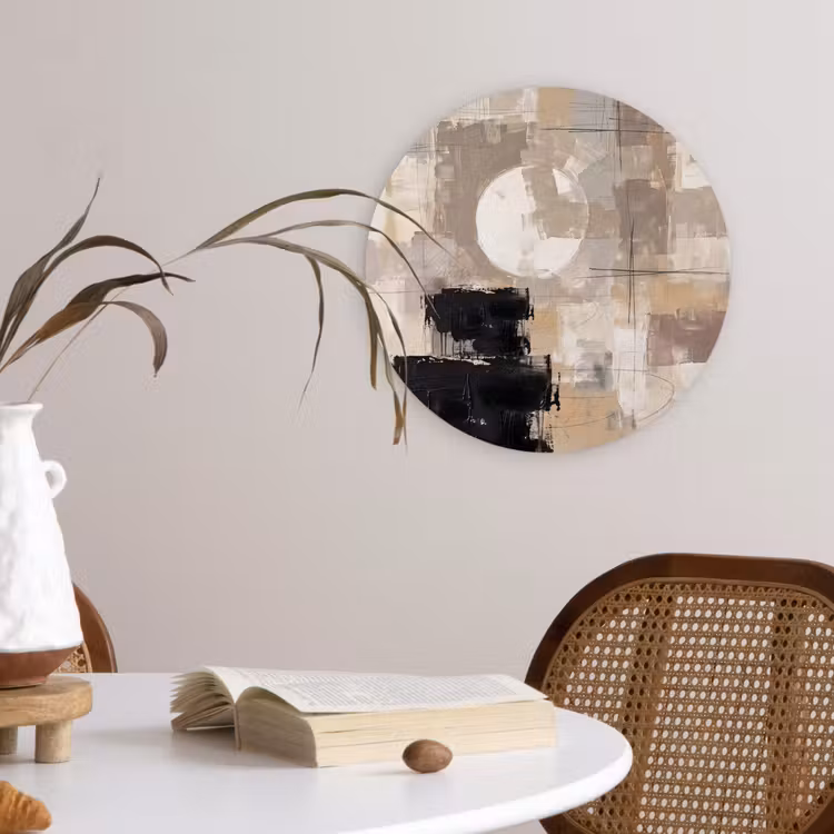 Muurcirkel - Abstract - Cirkel - Modern - Beige - Zwart - Minimalistisch — 4