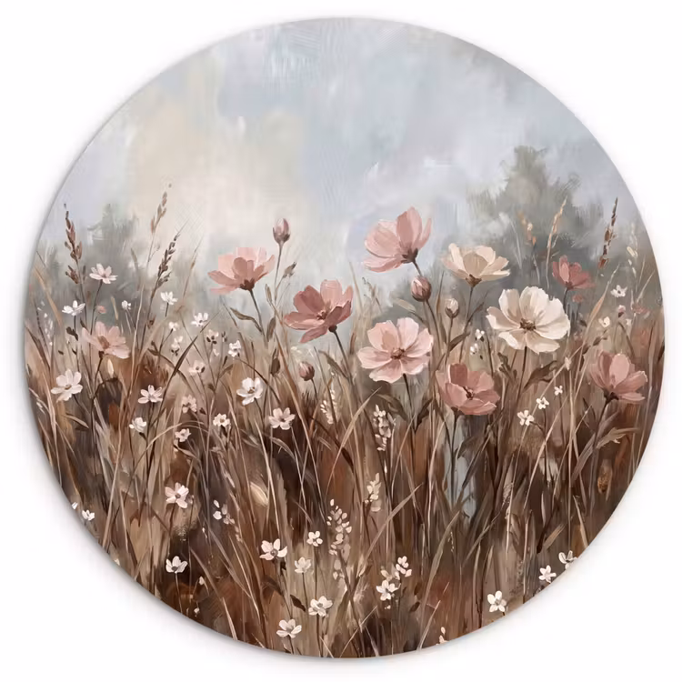 Muurcirkel - Bloemen - Botanisch - Schilderij - Pastel - Rustiek — 1