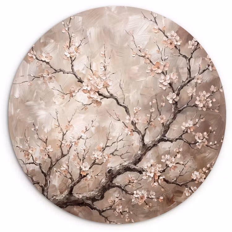 Muurcirkel - Bloesem - Takken - Schilderij - Beige - Serene — 1