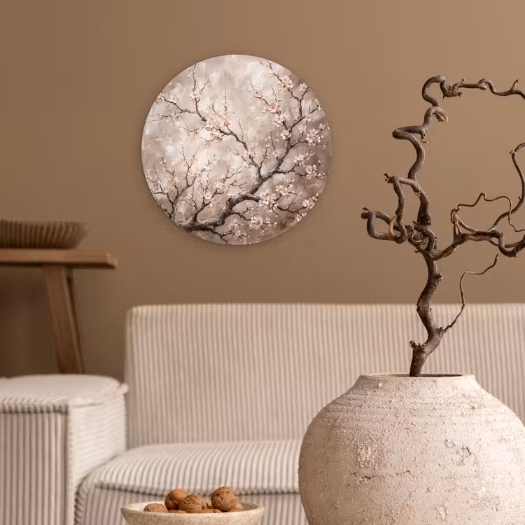Muurcirkel - Bloesem - Takken - Schilderij - Beige - Serene — 2