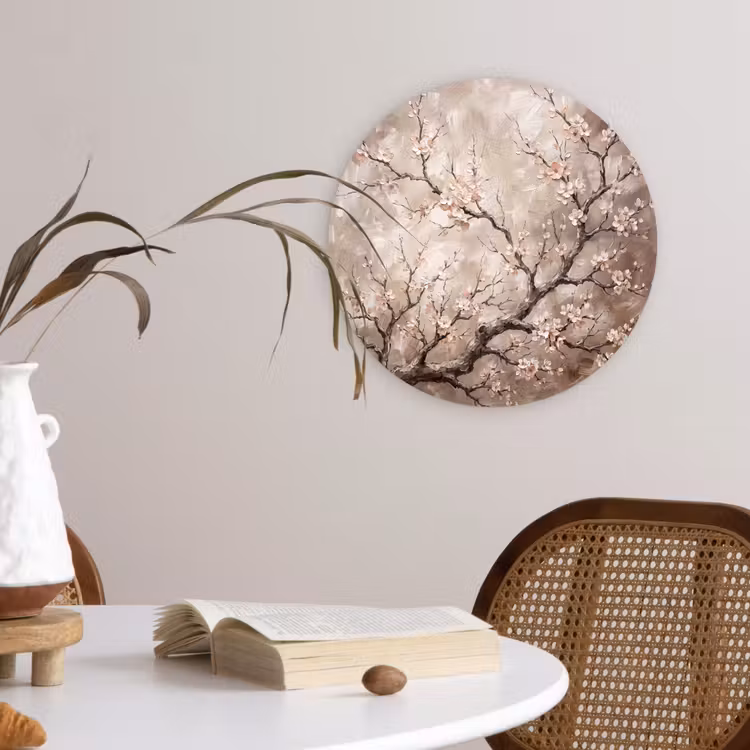 Muurcirkel - Bloesem - Takken - Schilderij - Beige - Serene — 4