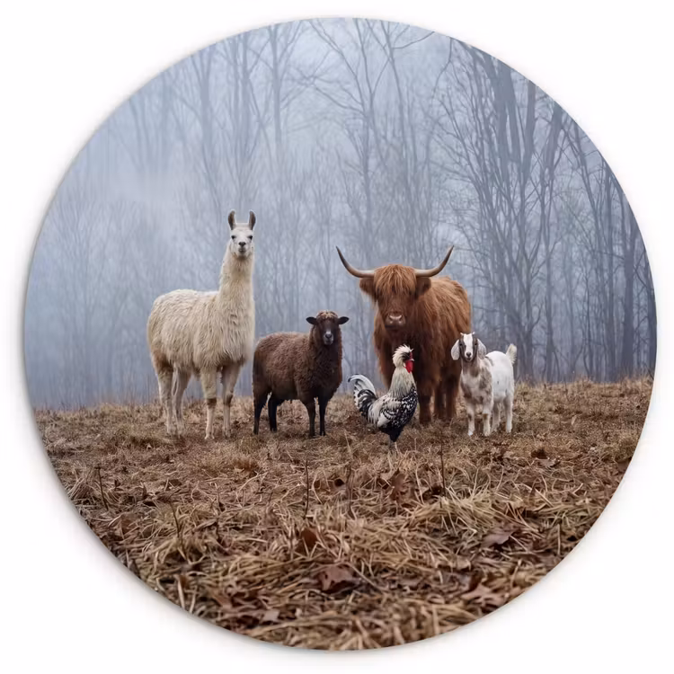 Muurcirkel - Boerderijdieren - Groep - Mist - Natuur - Rustiek — 1