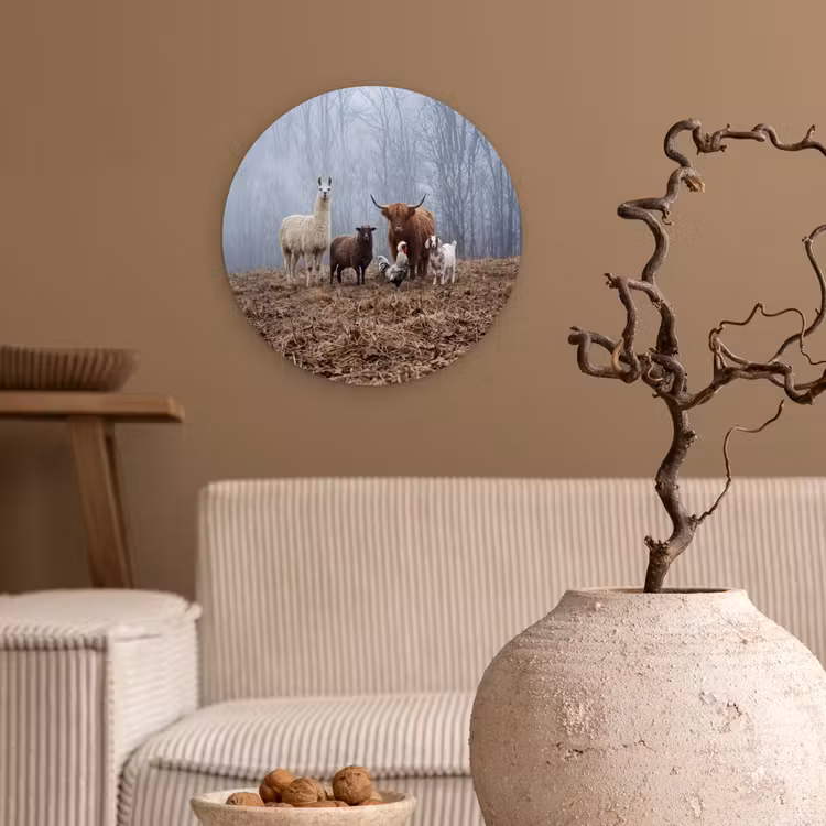 Muurcirkel - Boerderijdieren - Groep - Mist - Natuur - Rustiek — 2
