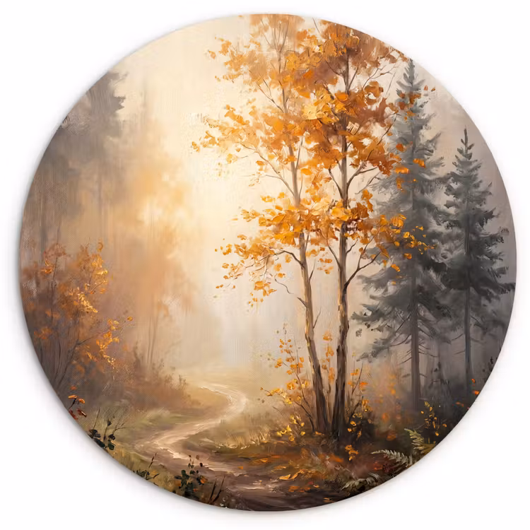 Muurcirkel - Bospad - Herfstbladeren - Natuur - Schilderachtig - Oranje — 1