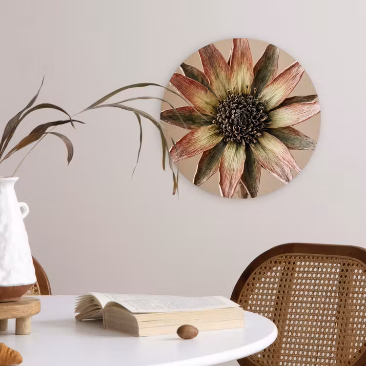 Muurcirkel - Droogbloem - Protea - Vintage - Beige - Rustiek — 4