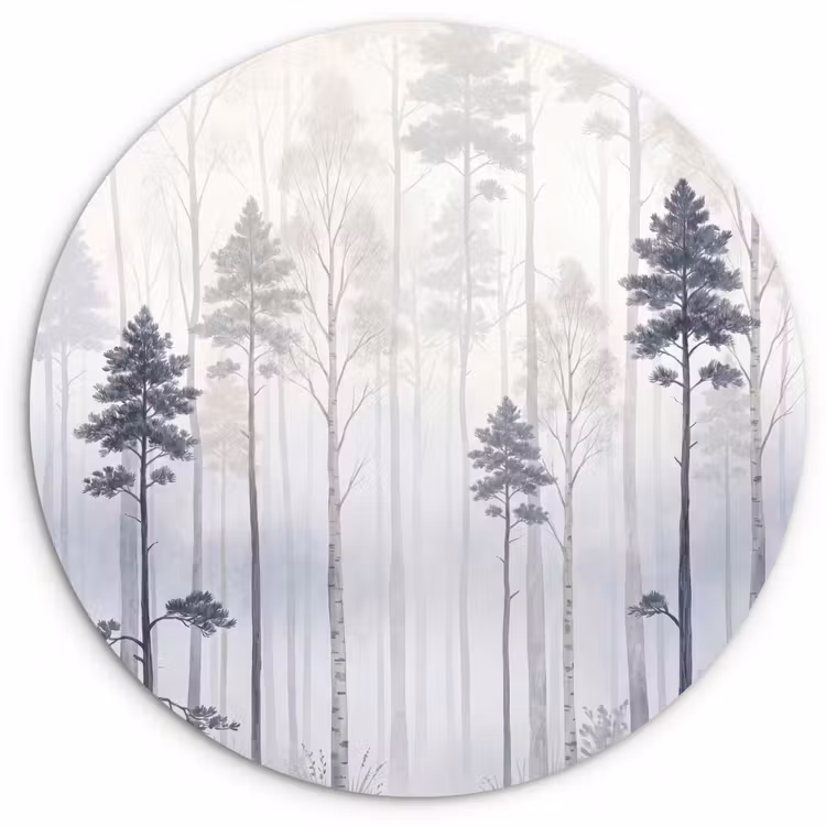 Muurcirkel - Bos - Bomen - Mist - Natuur - Illustratie - Grijs — 1