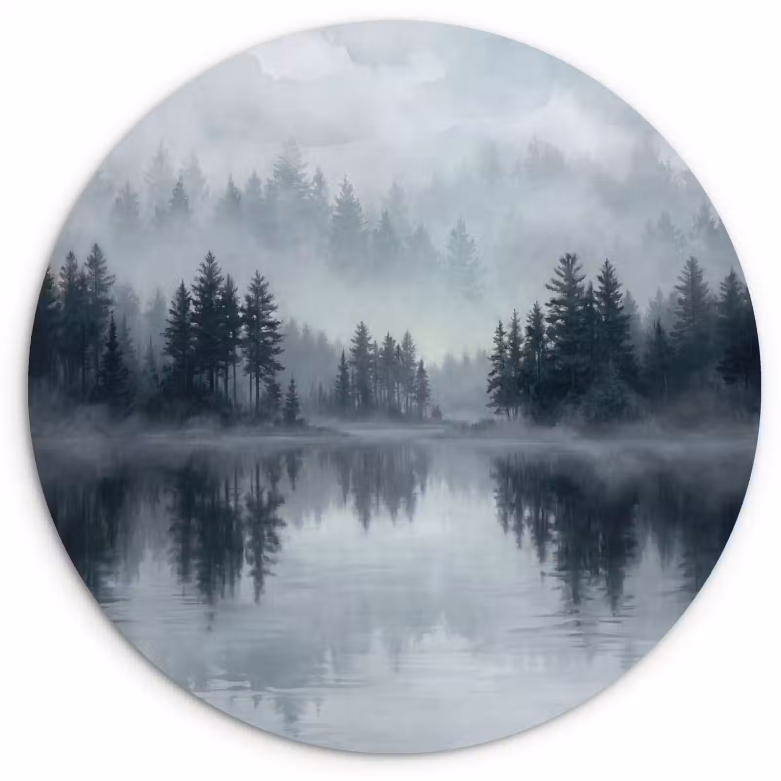 Muurcirkel - Bos - Meer - Mist - Natuur - Grijs — 1