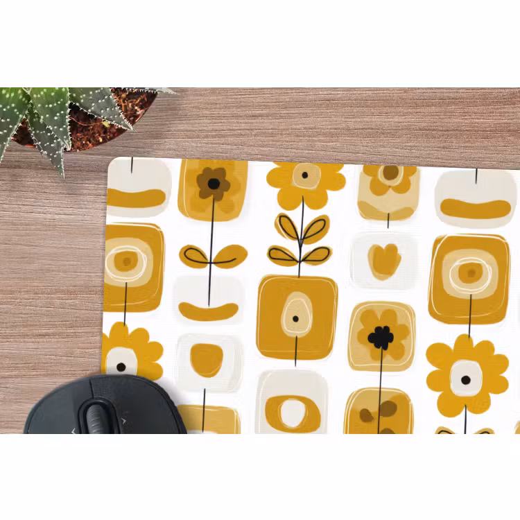 Muismat - Retro - Abstract - Bloemen - Okergeel — 4