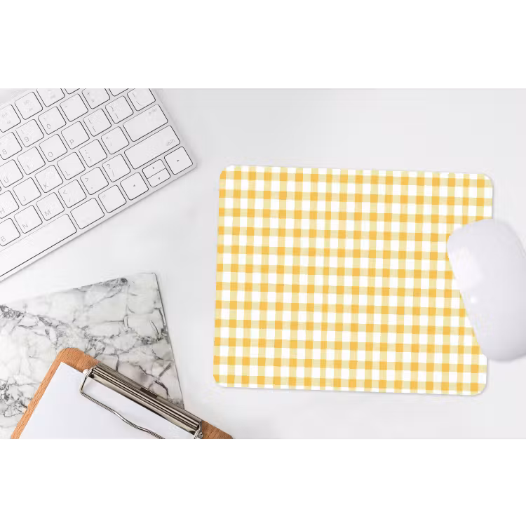 Muismat - Ruit - Gingham - Klassiek - Geel en Wit — 2