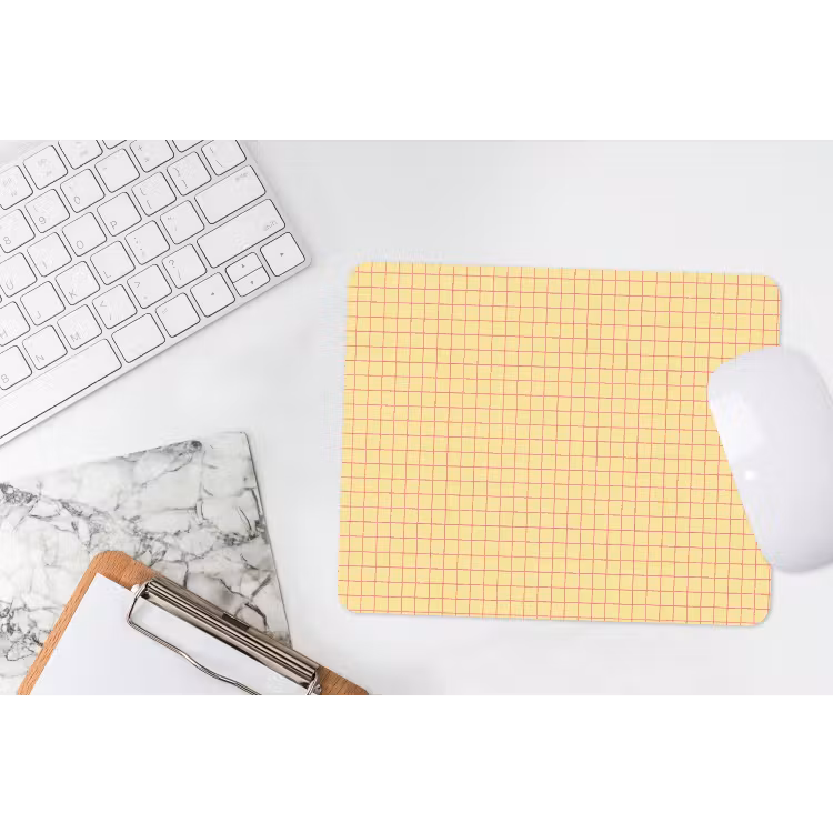 Muismat - Ruitjes - Grid - Minimalistisch - Geel - Roze — 2