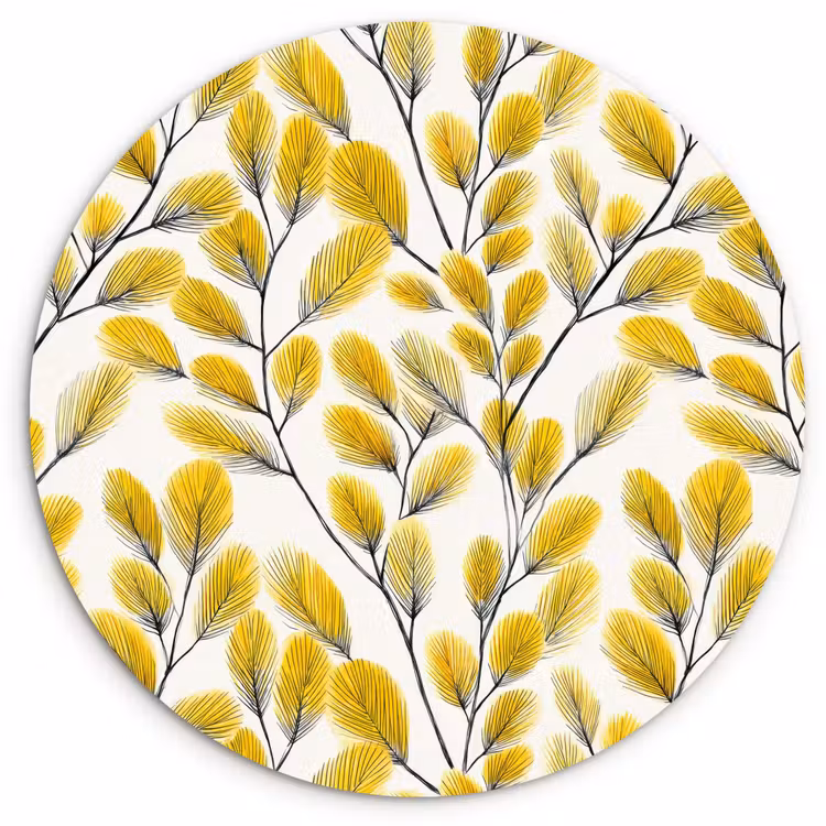Muurcirkel - Bladeren - Botanisch - Elegant - Geel - Zwart — 1