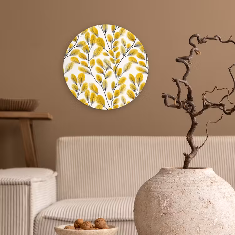 Muurcirkel - Bladeren - Botanisch - Elegant - Geel - Zwart — 2