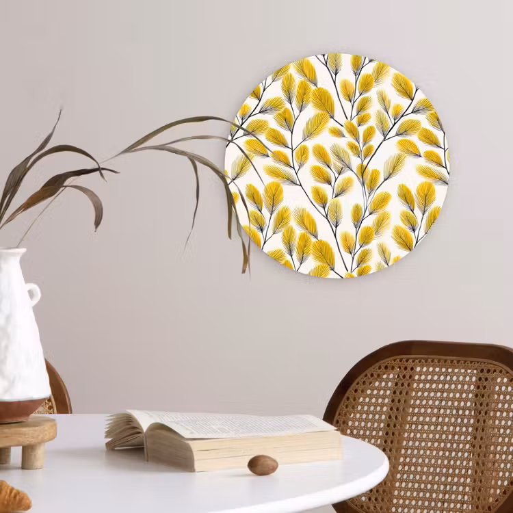 Muurcirkel - Bladeren - Botanisch - Elegant - Geel - Zwart — 4