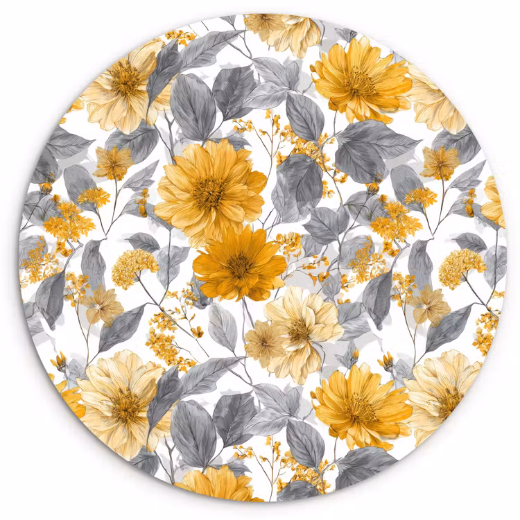 Muurcirkel - Bloemen - Botanisch - Elegant - Okergeel - Grijs — 1