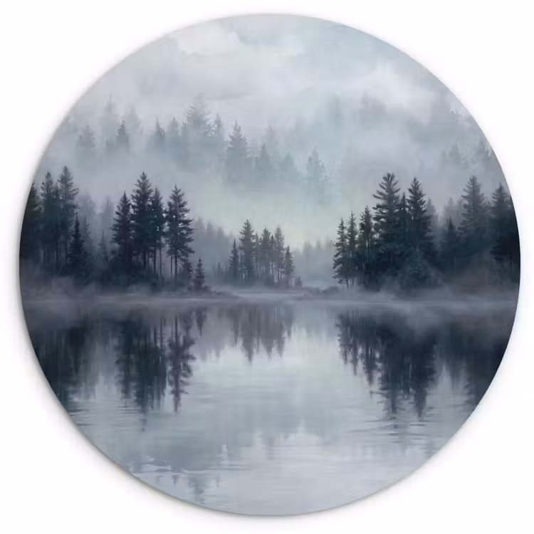 Muurcirkel - Bos - Meer - Mist - Natuur - Grijs — 1