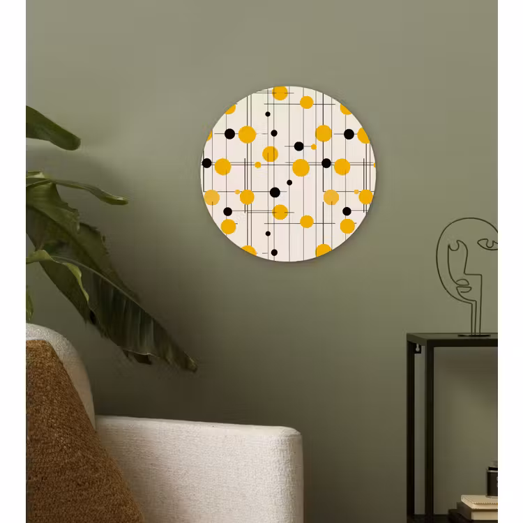 Muurcirkel - Geometrisch - Retro - Lijnen - Okergeel - Zwart — 3