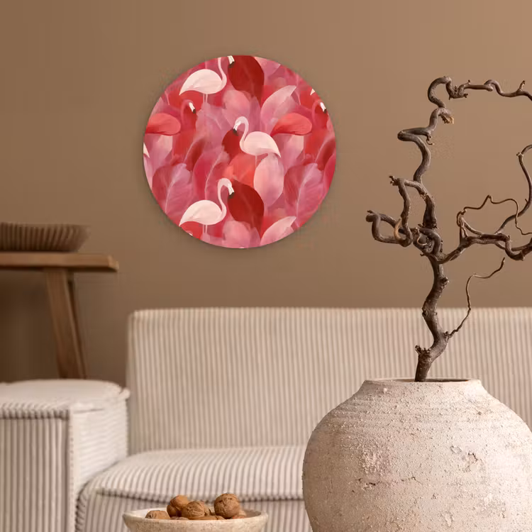 Muurcirkel - Flamingo - Botanisch - Elegant - Roze - Rood — 2