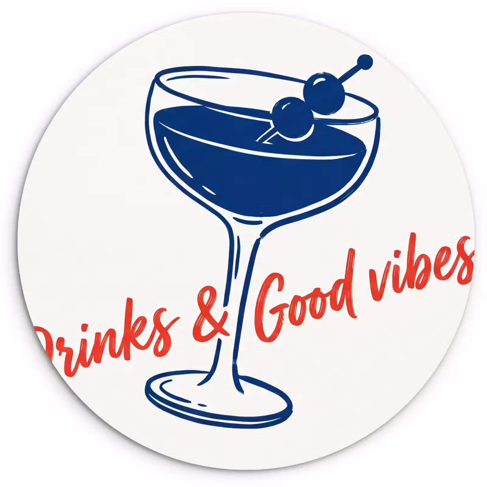 Muurcirkel - Cocktail - Glas - Illustratie - Blauw - Wit — 1