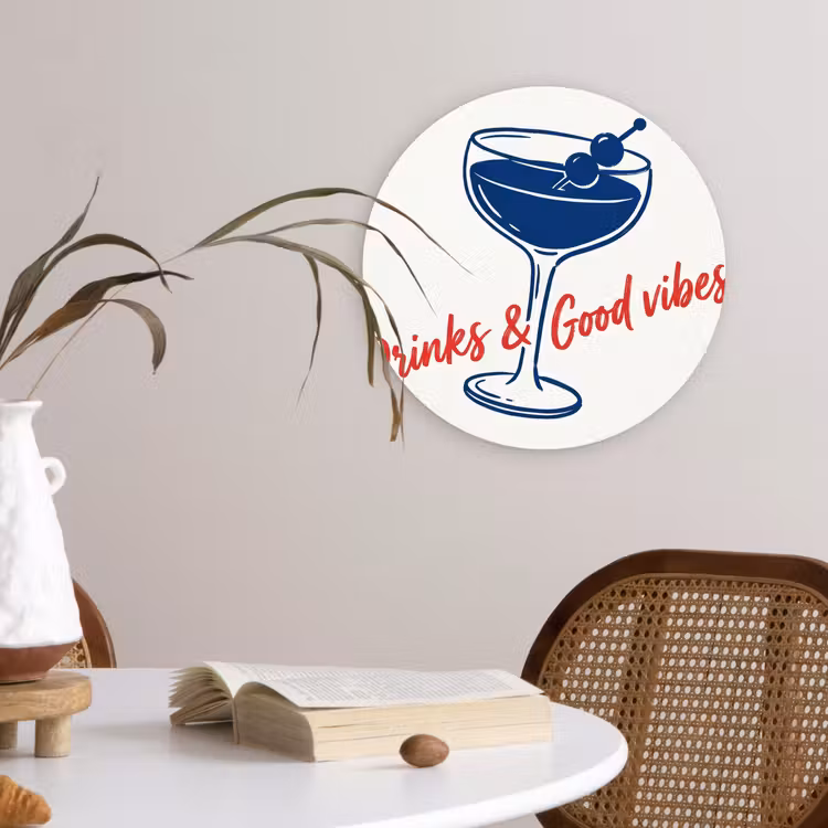 Muurcirkel - Cocktail - Glas - Illustratie - Blauw - Wit — 4