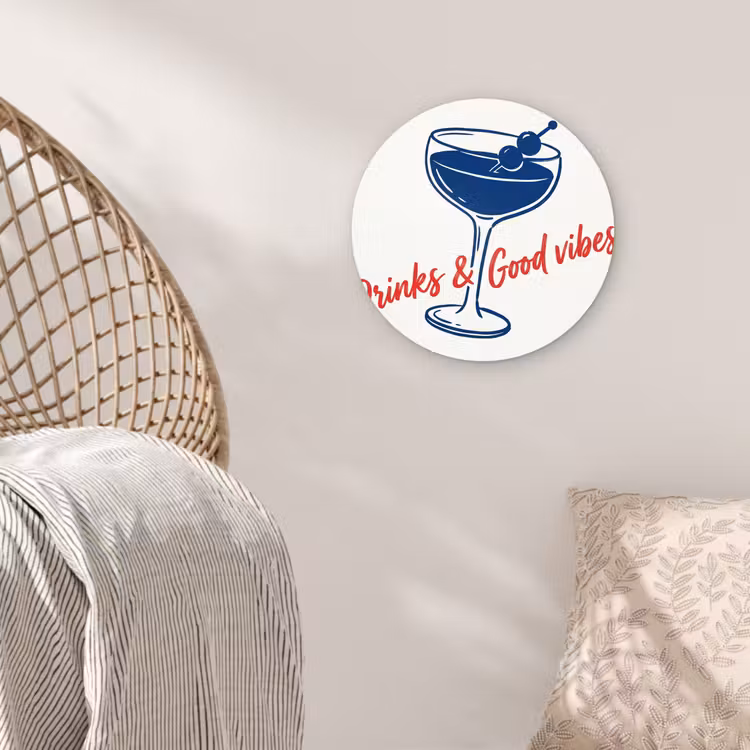 Muurcirkel - Cocktail - Glas - Illustratie - Blauw - Wit — 5