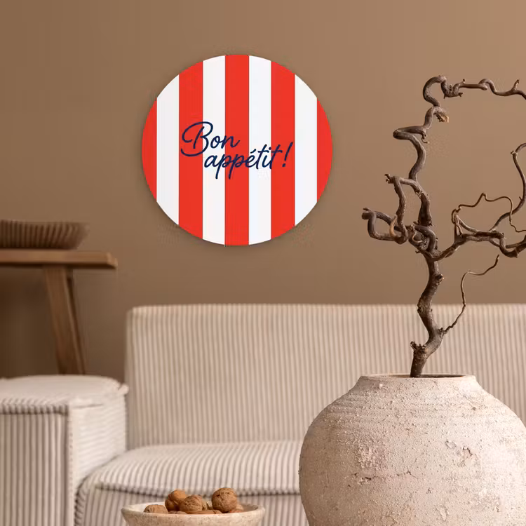 Muurcirkel - Eten - Spreuk - Keuken - Grafisch - Rood-Wit — 2