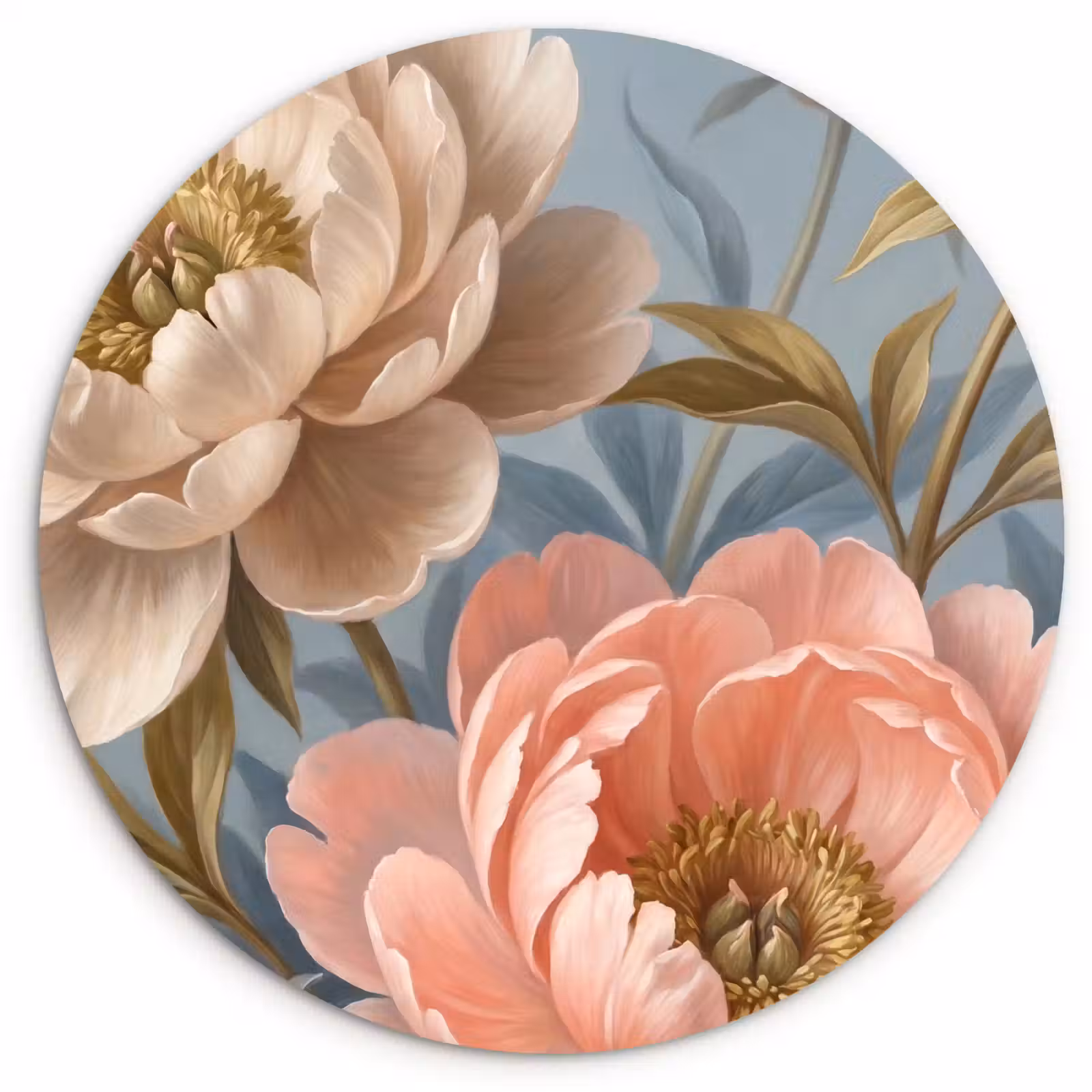 Muurcirkel - Bloemen - Roze - Beige - Modern - Natuur — 1