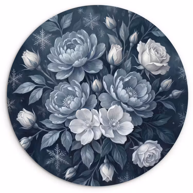 Muurcirkel - Bloemen - Boeket - Winter - Abstract - Blauw — 1