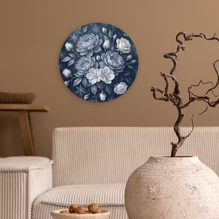 Muurcirkel - Bloemen - Boeket - Winter - Abstract - Blauw — 2