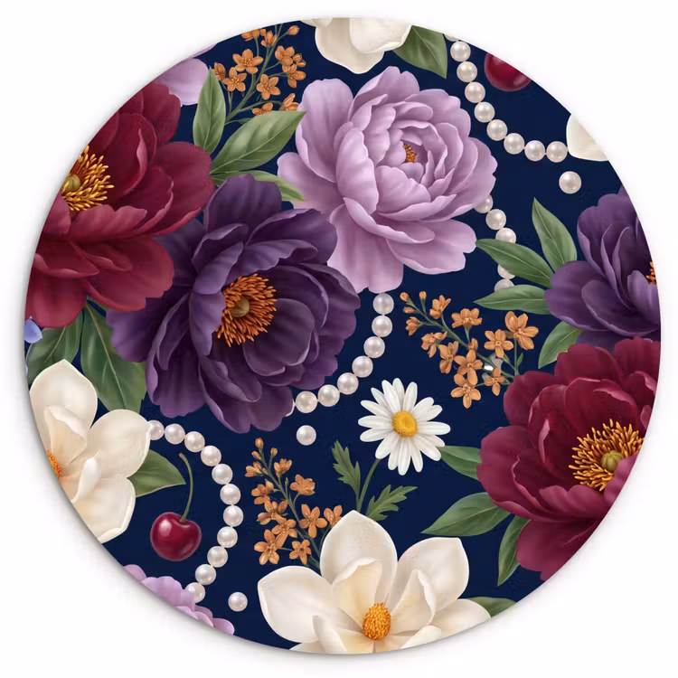 Muurcirkel - Bloemen - Parels - Decoratie - Modern - Blauw — 1