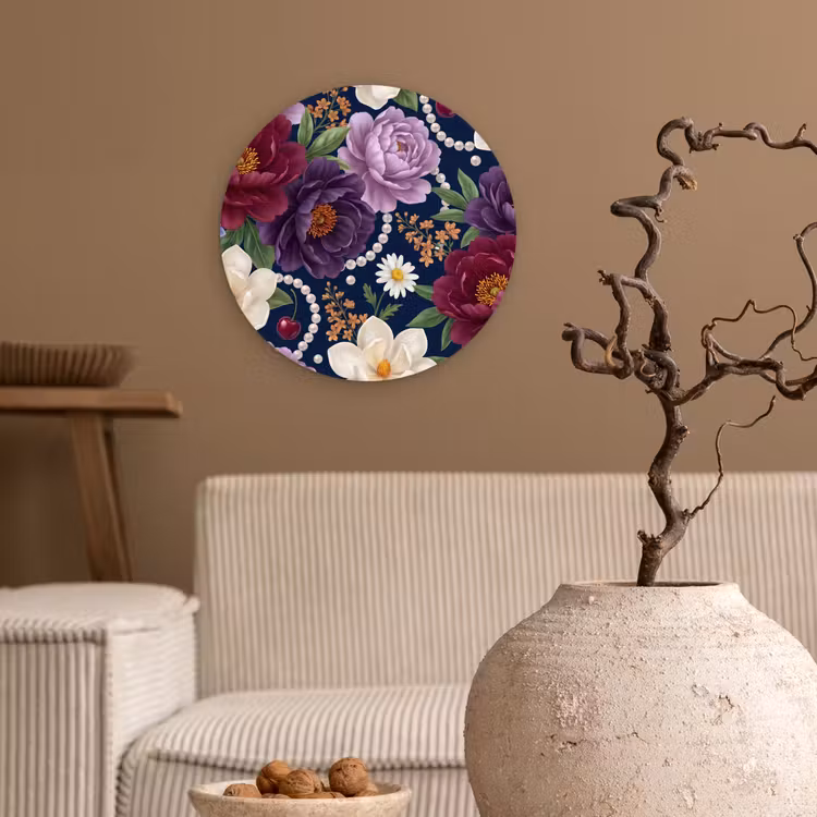 Muurcirkel - Bloemen - Parels - Decoratie - Modern - Blauw — 2