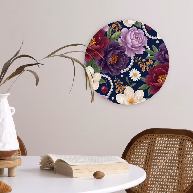 Muurcirkel - Bloemen - Parels - Decoratie - Modern - Blauw — 4