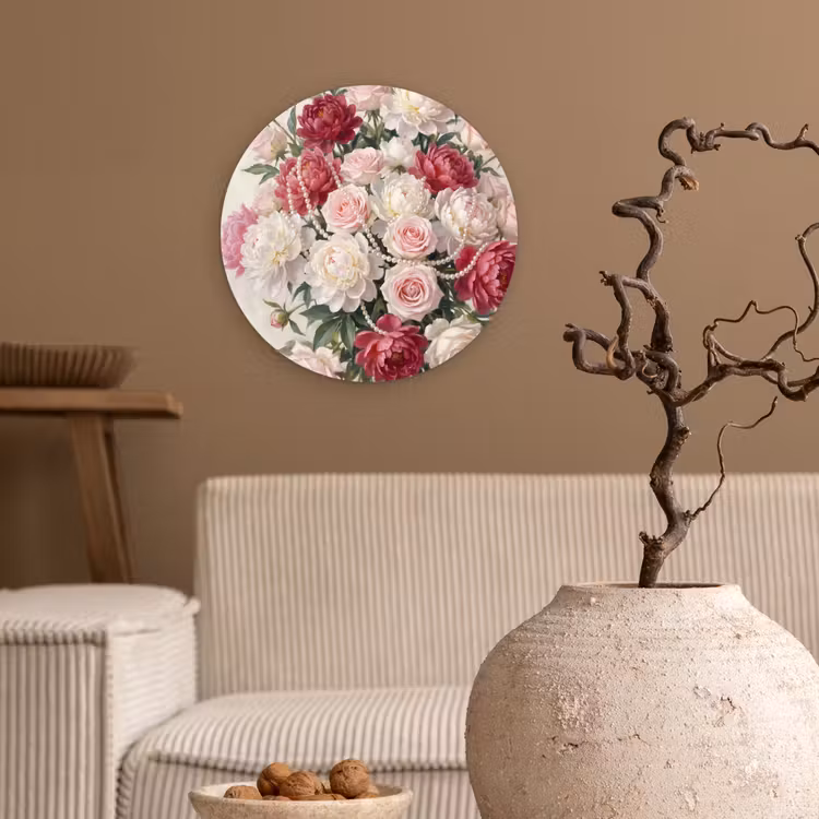 Muurcirkel - Bloemen - Parels - Romantiek - Klassiek - Roze — 2