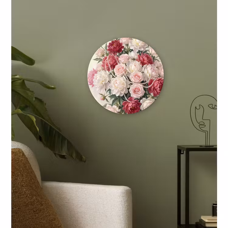 Muurcirkel - Bloemen - Parels - Romantiek - Klassiek - Roze — 3