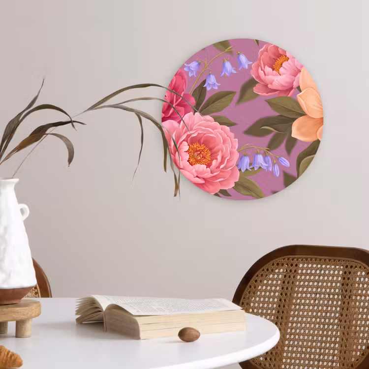 Muurcirkel - Bloemen - Patroon - Illustratie - Roze — 4