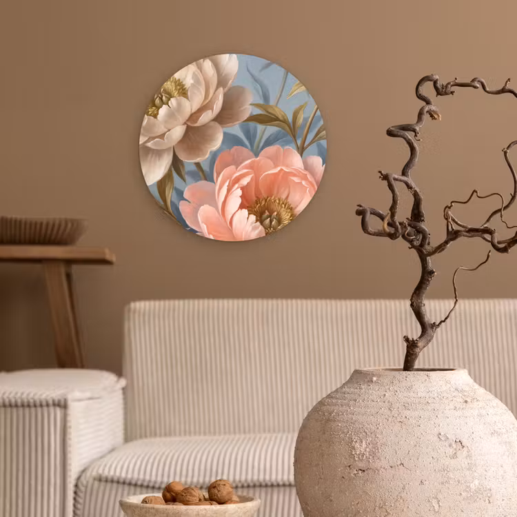Muurcirkel - Bloemen - Roze - Beige - Modern - Natuur — 2