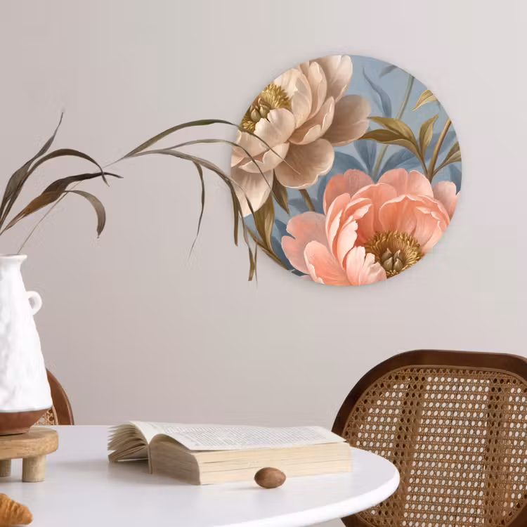 Muurcirkel - Bloemen - Roze - Beige - Modern - Natuur — 4