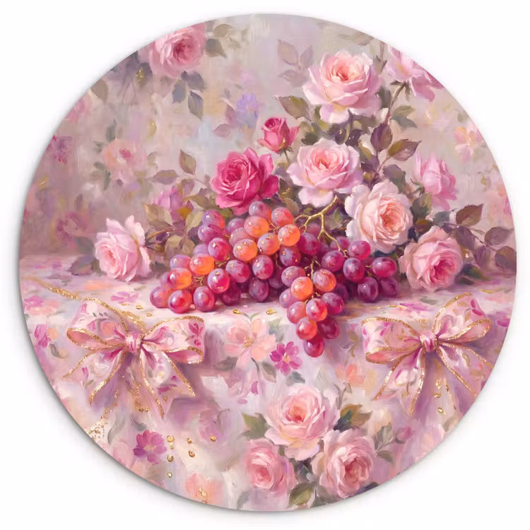 Muurcirkel - Eten - Bloemen - Stilleven - Roze - Goud — 1