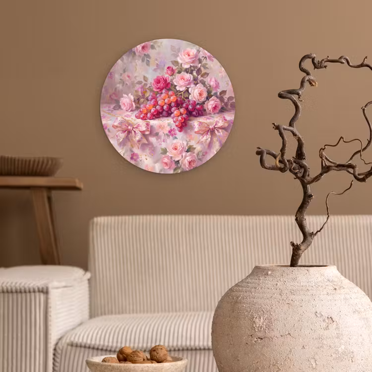 Muurcirkel - Eten - Bloemen - Stilleven - Roze - Goud — 2