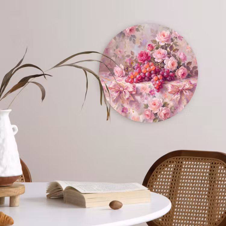 Muurcirkel - Eten - Bloemen - Stilleven - Roze - Goud — 4