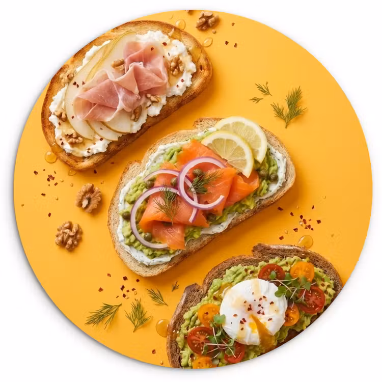 Muurcirkel - Eten - Brood - Ontbijt - Modern - Kleurrijk — 1