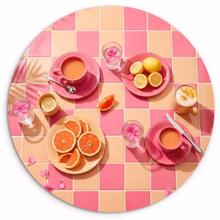 Muurcirkel - Eten - Citrusvruchten - Stillevens - Roze - Oranje — 1