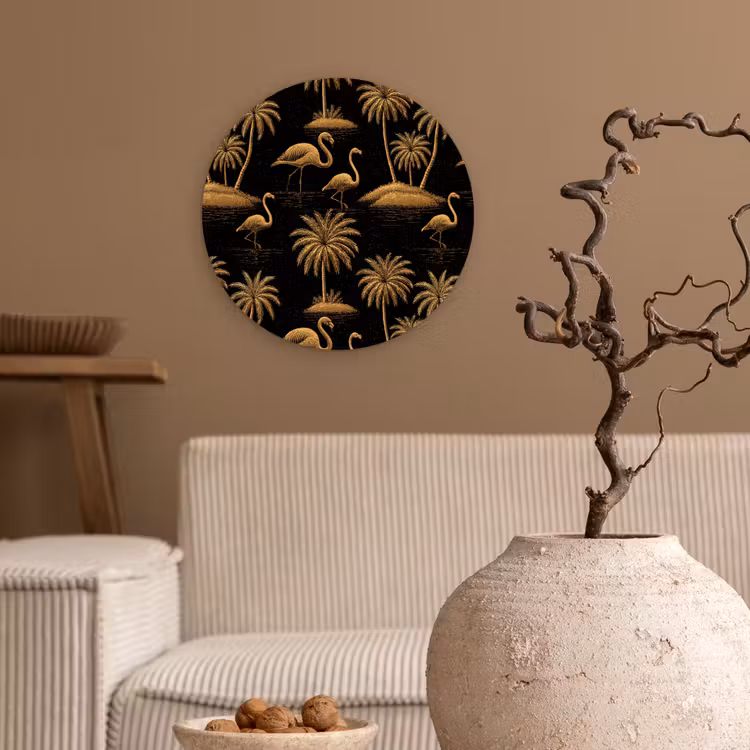 Muurcirkel - Flamingo - Palmbomen - Tropisch - Goud - Zwart — 2