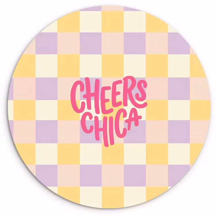 Muurcirkel - Cheers Chica - Ruitjes - Lila - Geel — 1